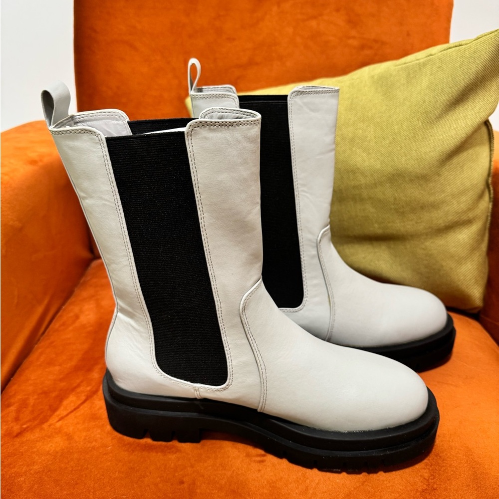Nasty Gal White and Black Combat Moto Boots